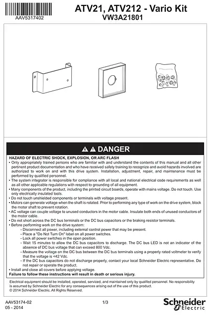 schneider施耐德Instruction Sheet Vario kit - VW3A21801
